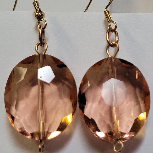 Peach Translucent Faceted Earrings - Picture 2 of 4